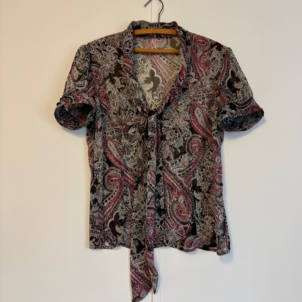 Paisley Print Women's Blouse Pink Black L